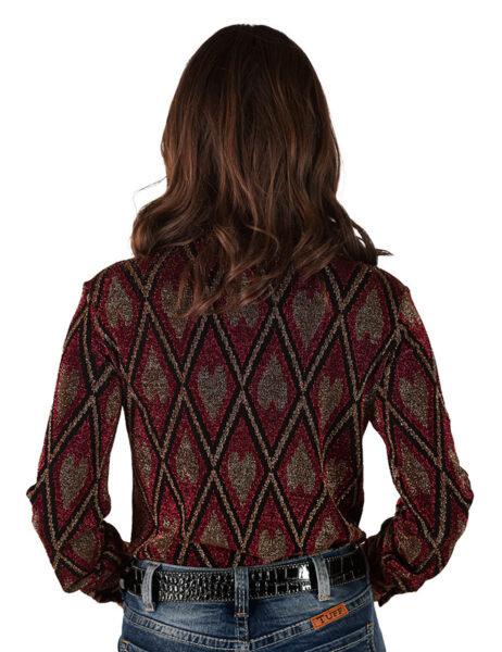 Red Shimmery Diamonds And Hearts Lightweight Stretch Jersey - Image 2