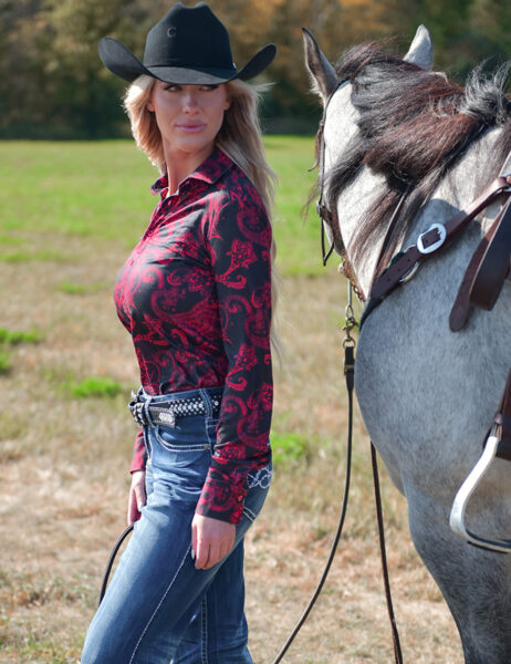 Black With Red Paisley Lightweight Stretch Jersey