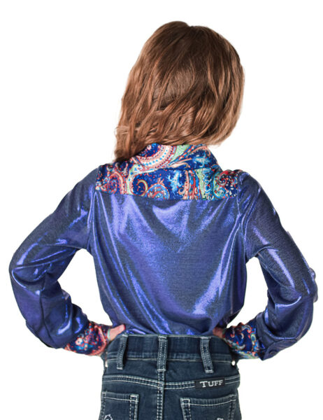 Girls Blue Metallic With Colorful Paisley Accents Lightweight Stretch Jersey - Image 2
