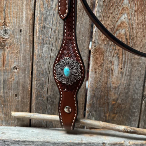 Draft Medium Oil Basketweave Turquoise Browband - Image 2